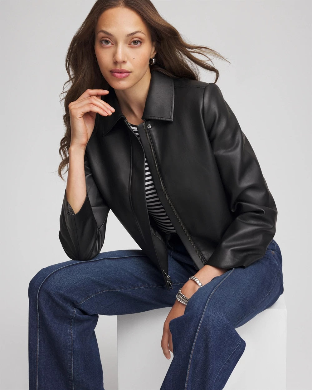 Chico's Recommended - Faux Leather Zip-Front Jacket Black