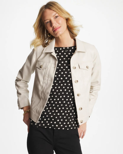 Chico's Deals - Faux Leather Trucker Jacket White Truffle
