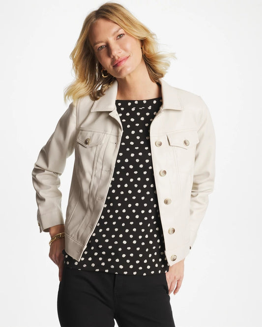 Chico's Deals - Faux Leather Trucker Jacket White Truffle