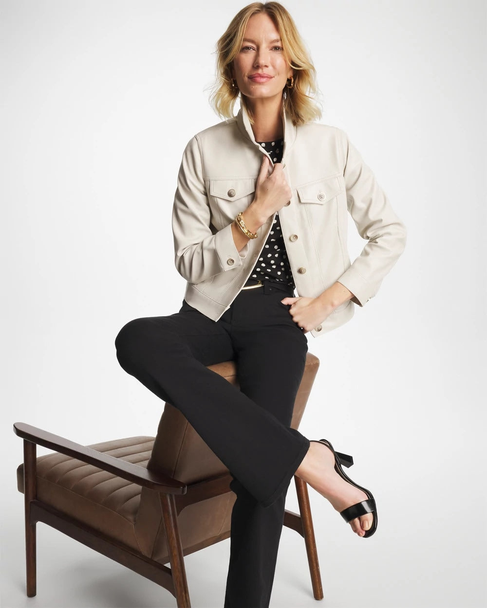 Chico's Deals - Faux Leather Trucker Jacket White Truffle