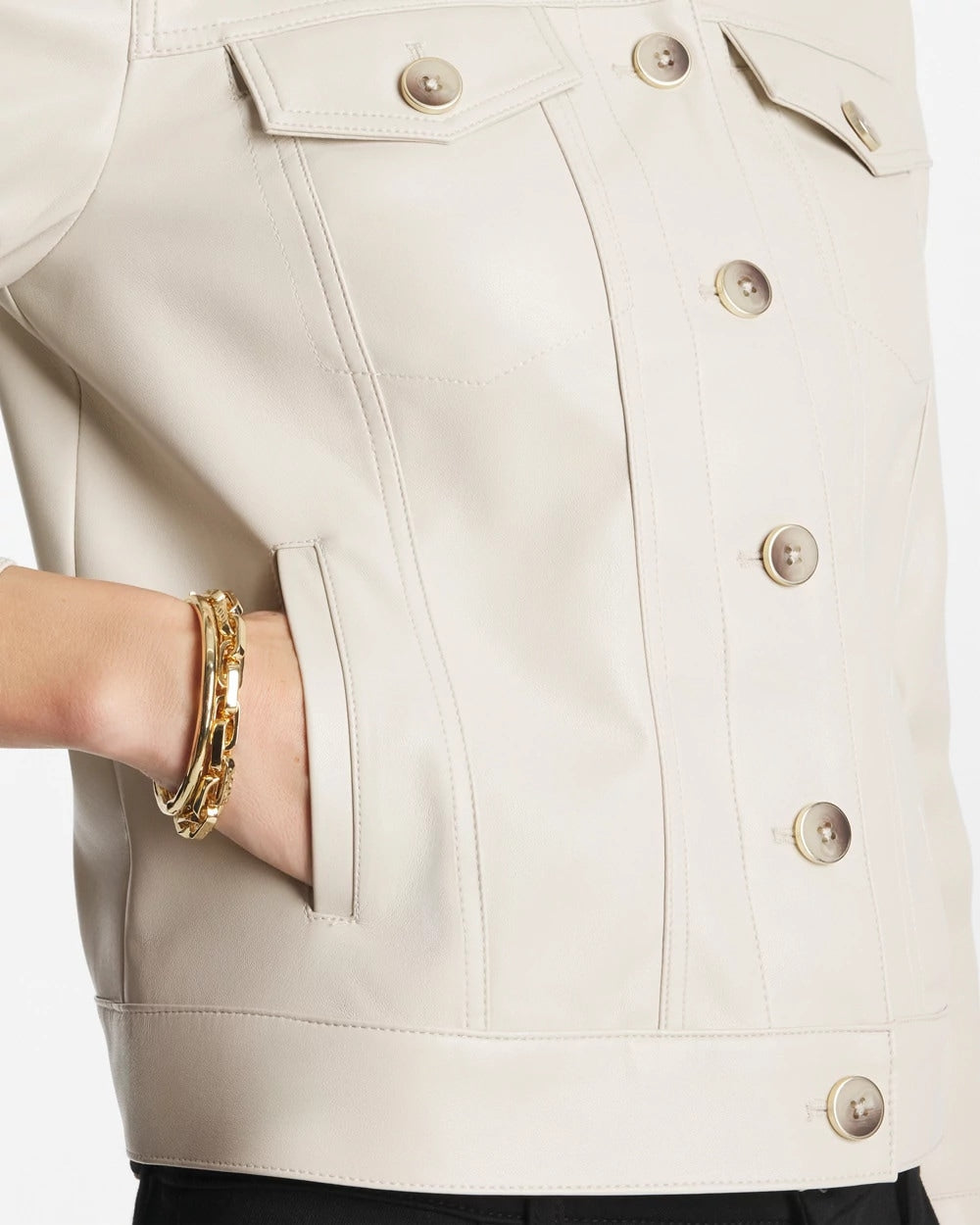 Chico's Deals - Faux Leather Trucker Jacket White Truffle