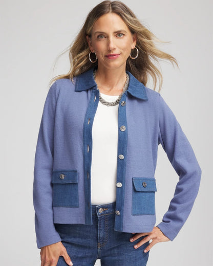 Chico's Featured - Denim Colorblock Marl Shirt Jacket Blue Lotus
