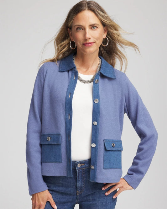 Chico's Featured - Denim Colorblock Marl Shirt Jacket Blue Lotus