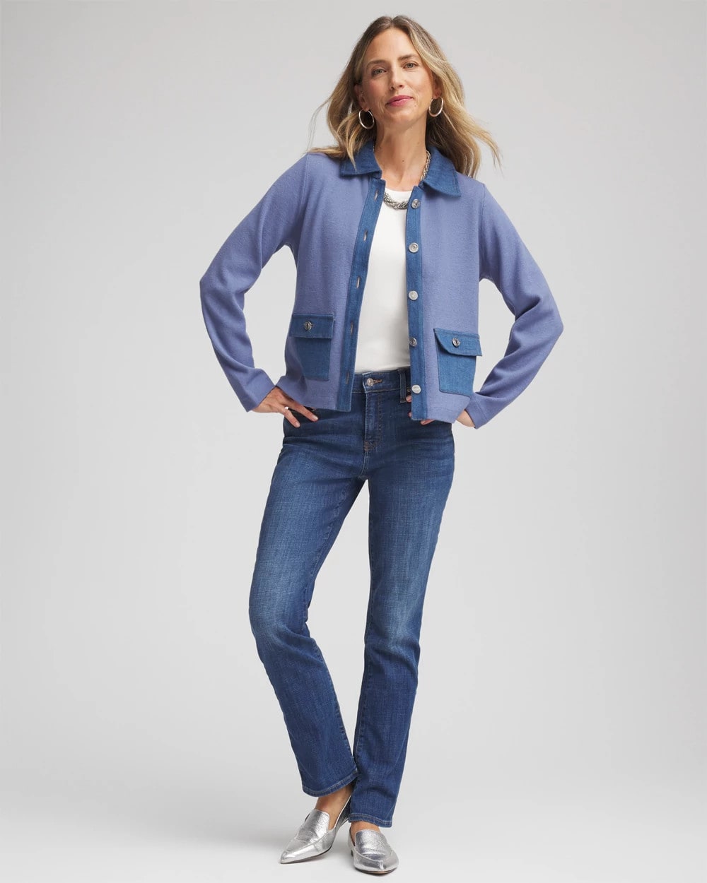 Chico's Featured - Denim Colorblock Marl Shirt Jacket Blue Lotus