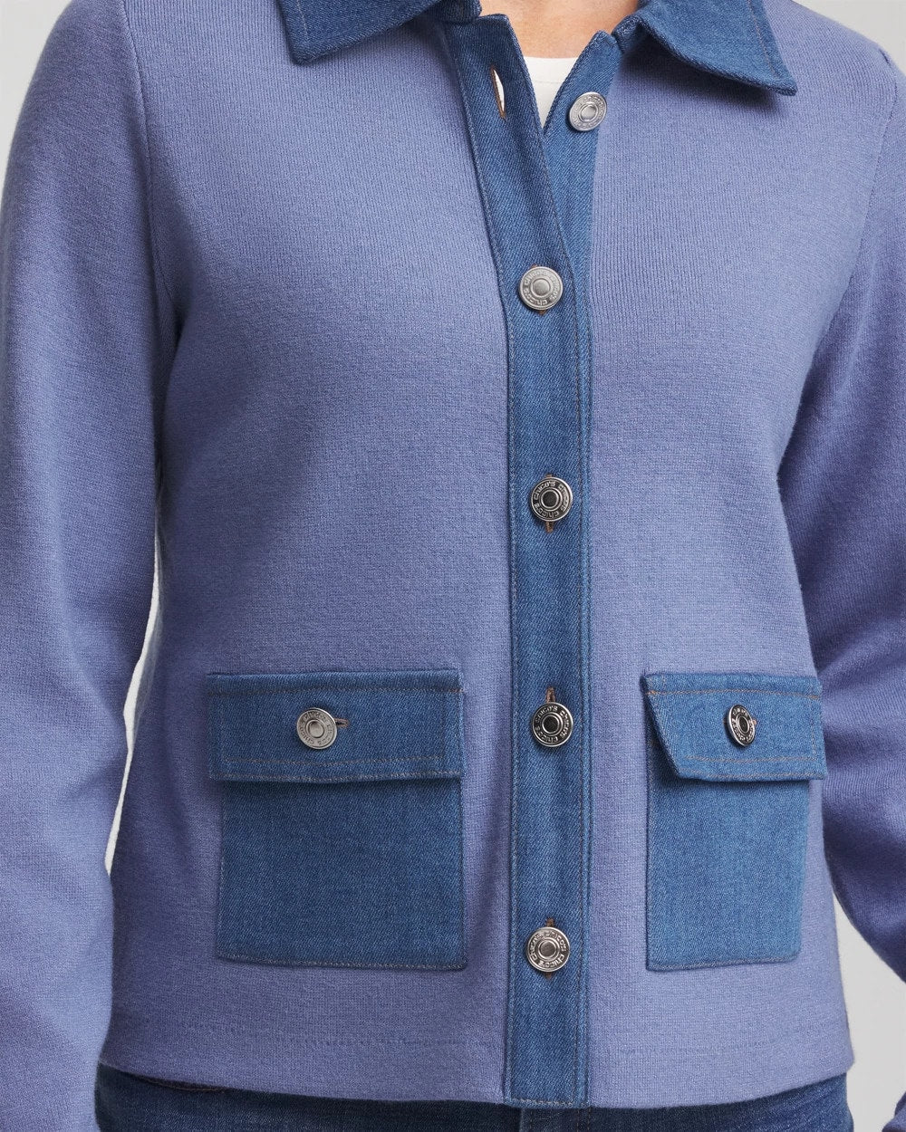 Chico's Featured - Denim Colorblock Marl Shirt Jacket Blue Lotus