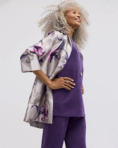Chico's New - Travelers™ Collection Iris Collared Long Jacket Rich Amethyst