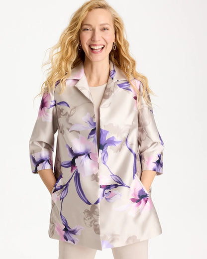 Chico's New - Travelers™ Collection Iris Collared Long Jacket Rich Amethyst