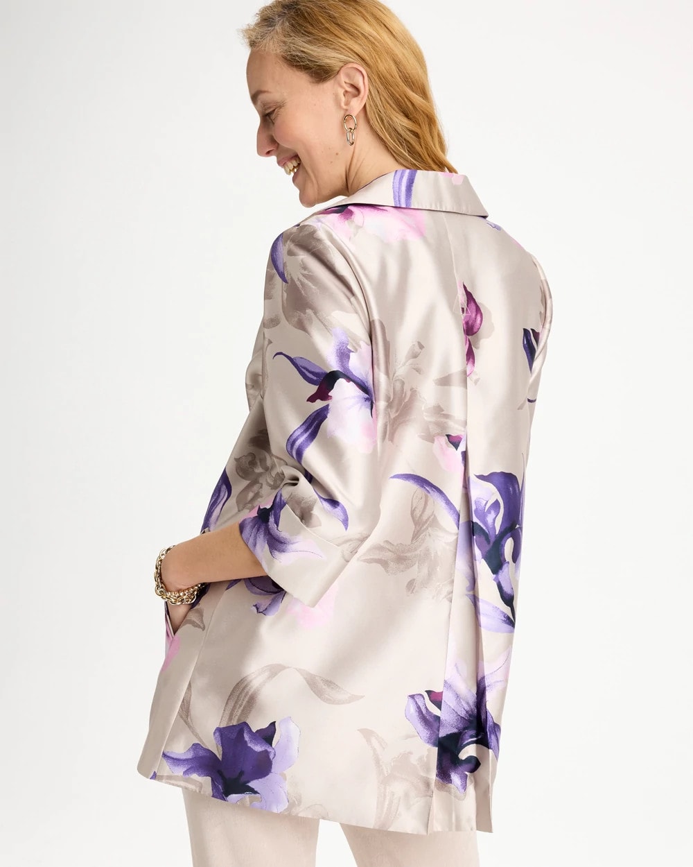 Chico's New - Travelers™ Collection Iris Collared Long Jacket Rich Amethyst