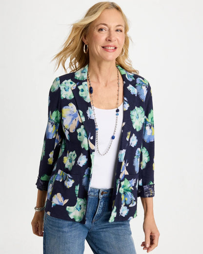 Chico's Hot Sale - Printed Slub Knit Blazer Passport Blue
