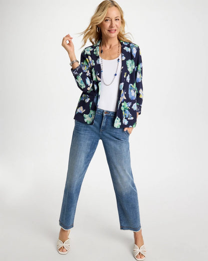 Chico's Hot Sale - Printed Slub Knit Blazer Passport Blue