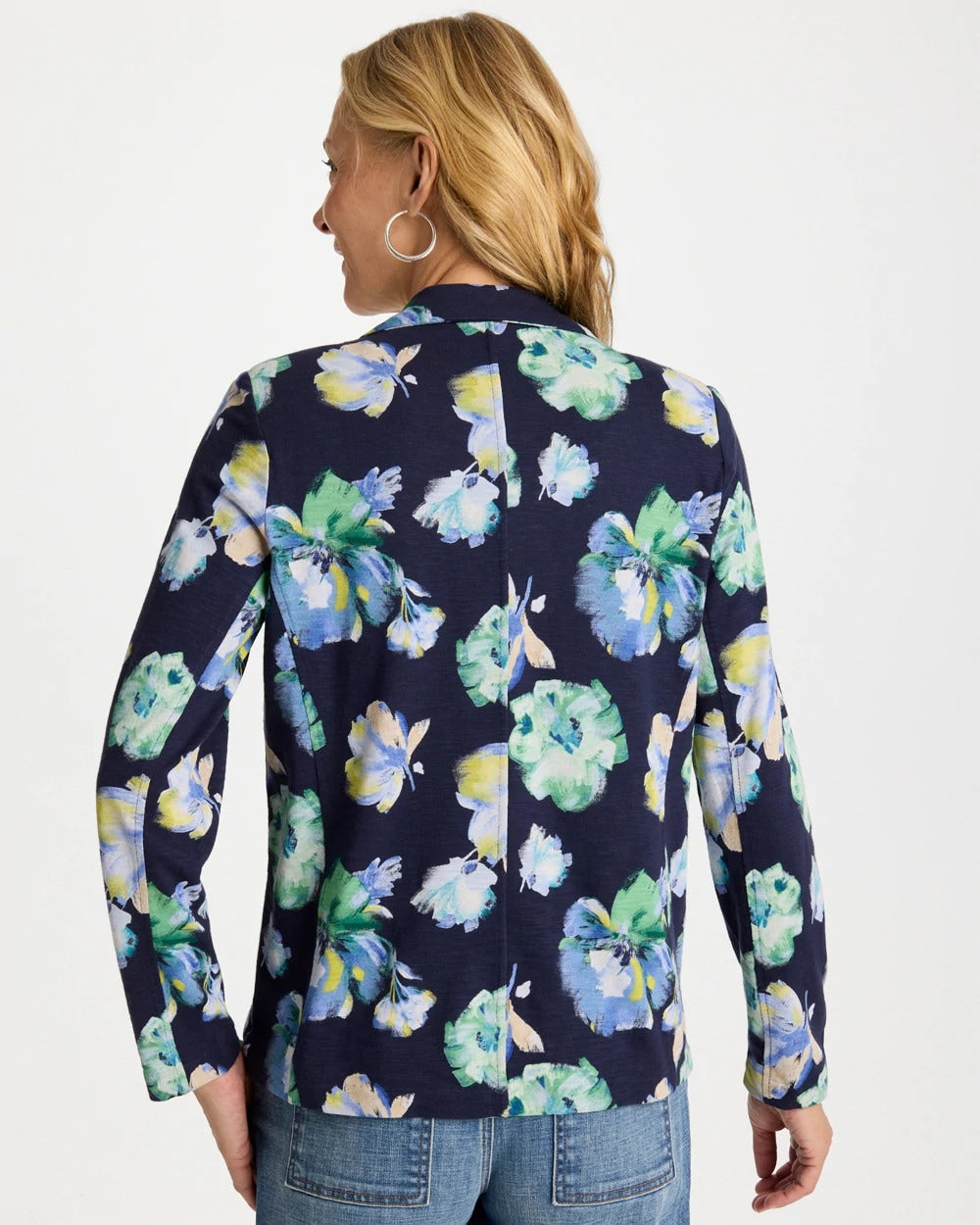 Chico's Hot Sale - Printed Slub Knit Blazer Passport Blue