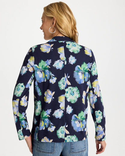Chico's Hot Sale - Printed Slub Knit Blazer Passport Blue