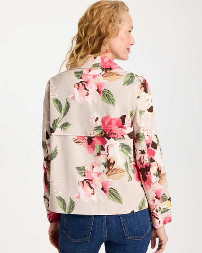 Chico's New - Cotton-Stretch Floral Trench Coat Smokey Taupe