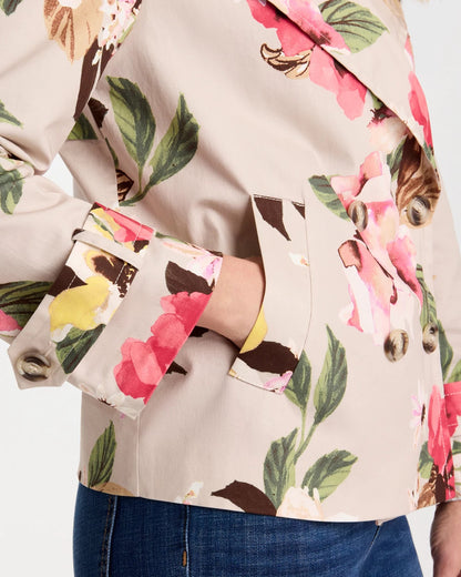 Chico's New - Cotton-Stretch Floral Trench Coat Smokey Taupe