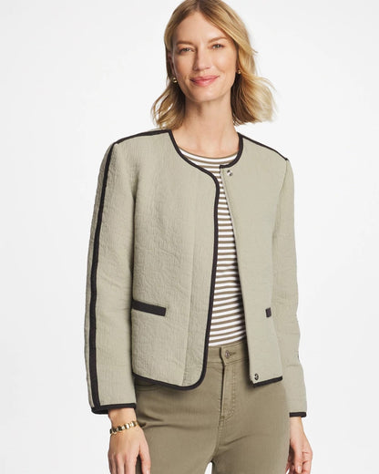 Chico's Sale - Collarless Quilted Box Jacket Seagrass Green