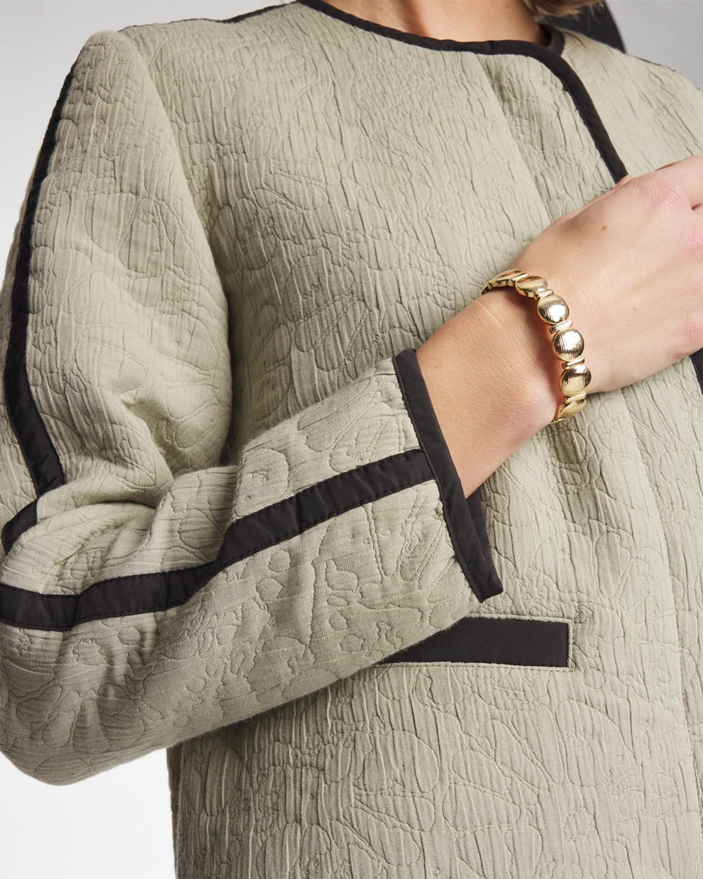 Chico's Sale - Collarless Quilted Box Jacket Seagrass Green