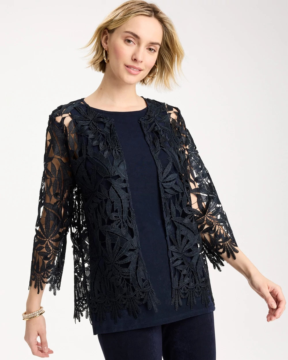 Chico's Trusted - Travelers™ Galloon Lace Jacket Travelers India Ink