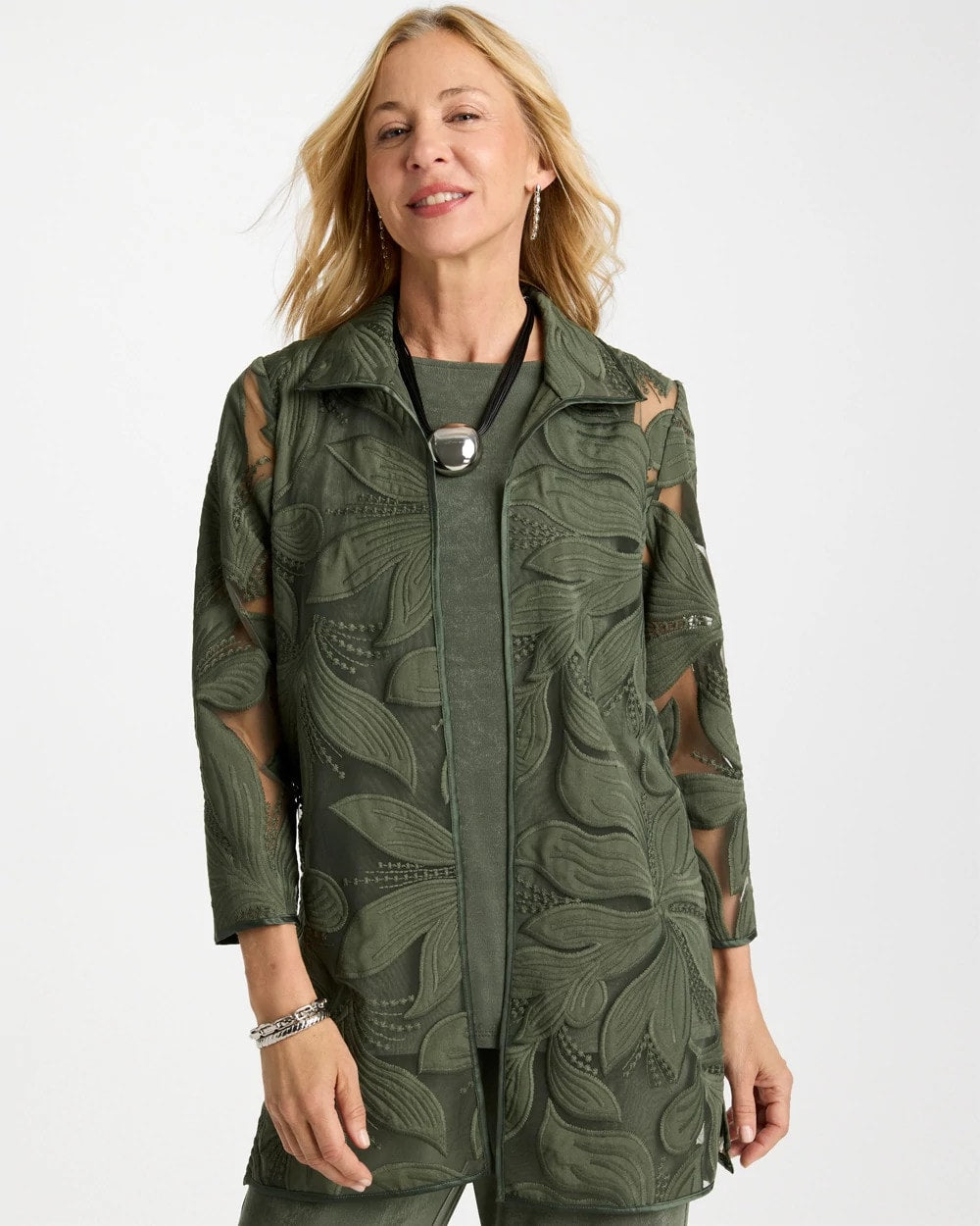 Chico's Customer Favorite - Travelers™ Collection Applique Embroidered Jacket Kelp Forest
