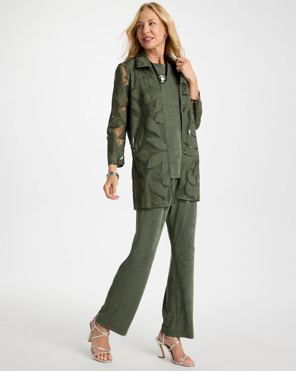 Chico's Customer Favorite - Travelers™ Collection Applique Embroidered Jacket Kelp Forest