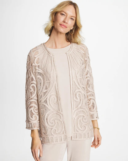Chico's Customer Favorite - Travelers™ Short Embroidered Lace Jacket Smokey Taupe