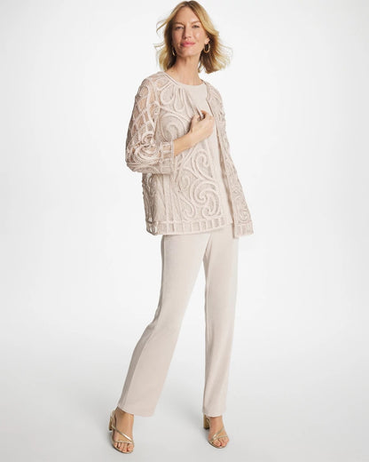 Chico's Customer Favorite - Travelers™ Short Embroidered Lace Jacket Smokey Taupe