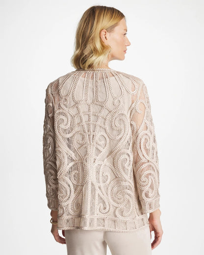 Chico's Customer Favorite - Travelers™ Short Embroidered Lace Jacket Smokey Taupe