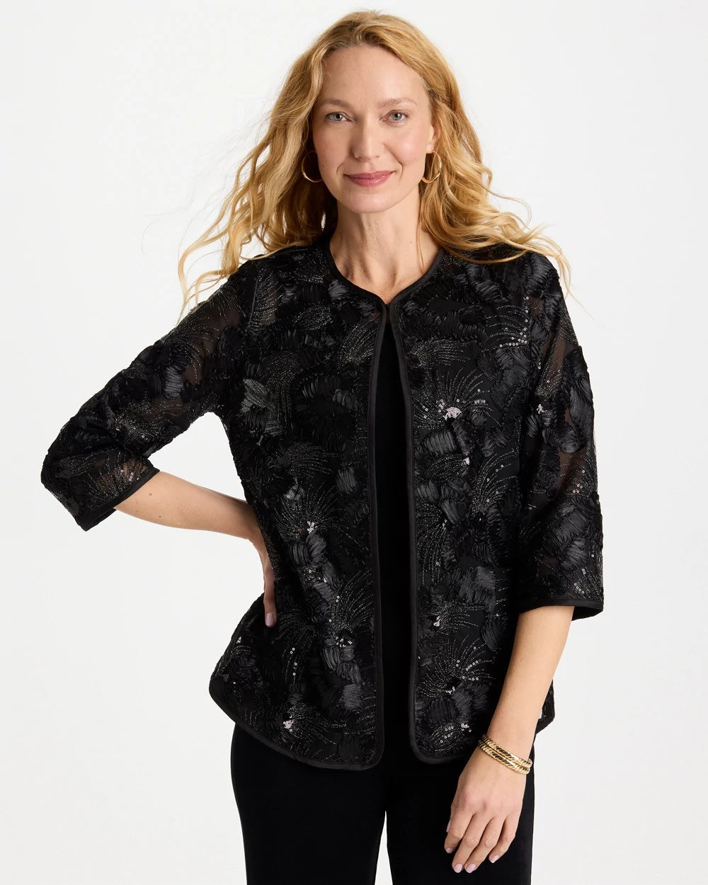 Chico's Featured - Travelers™ Collection Sequin Mesh Soutache Jacket Black