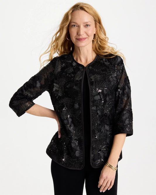 Chico's Featured - Travelers™ Collection Sequin Mesh Soutache Jacket Black