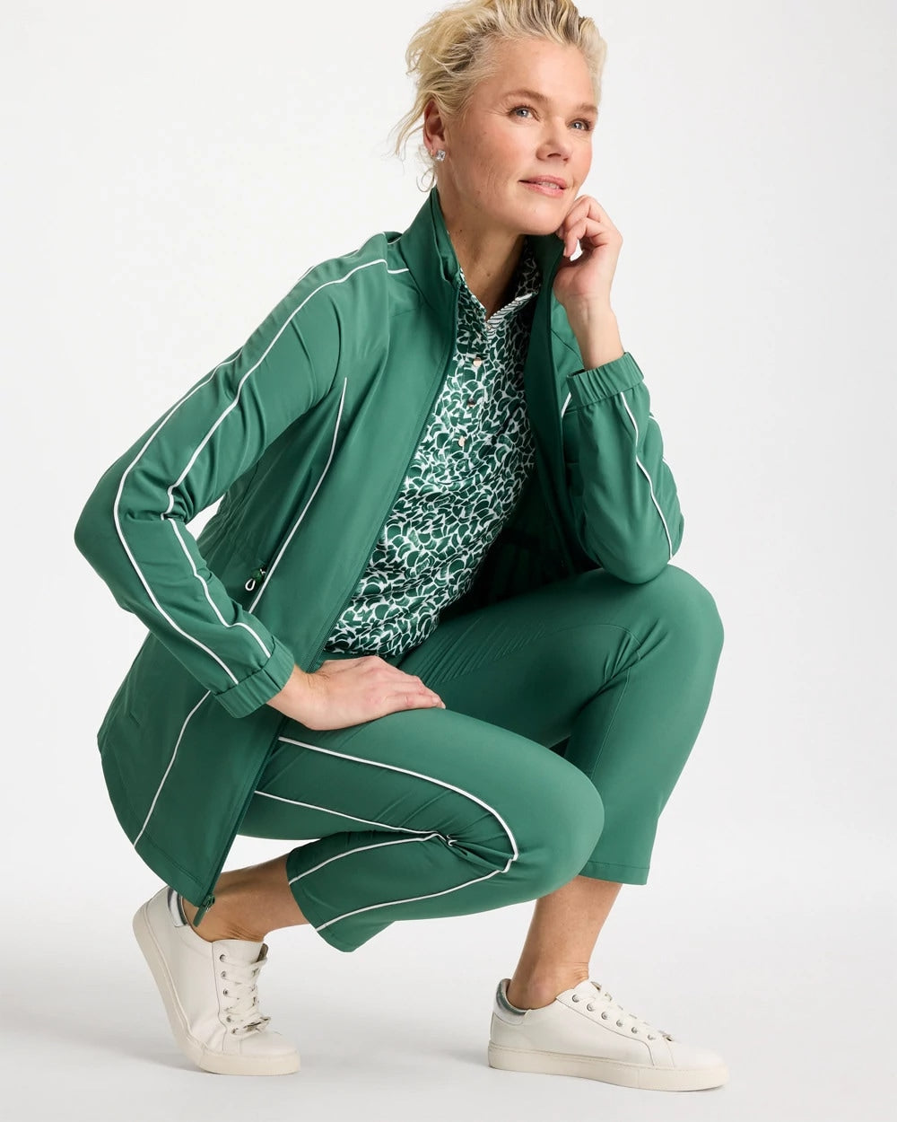 Chico's Quality - Zenergy® UPF Piping Anorak Jacket Water Lily Green