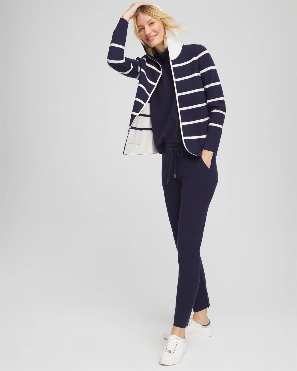 Chico's New - Zenergy® Luxe Reversible Stripe Cardigan Passport Blue