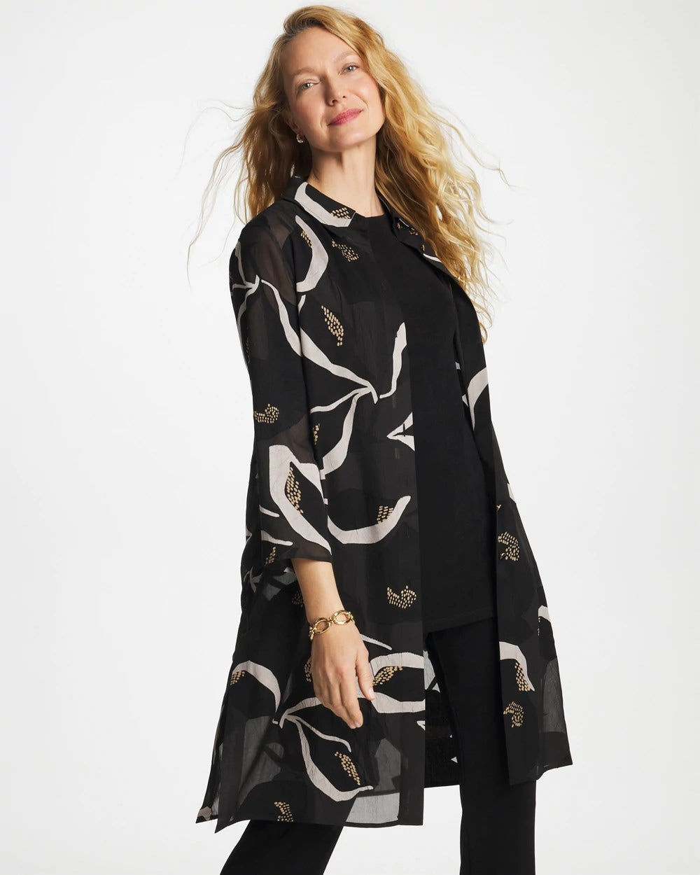 Chico's Smart Buy - Travelers™ Collection Burnout Peace Lily Topper Travelers Black