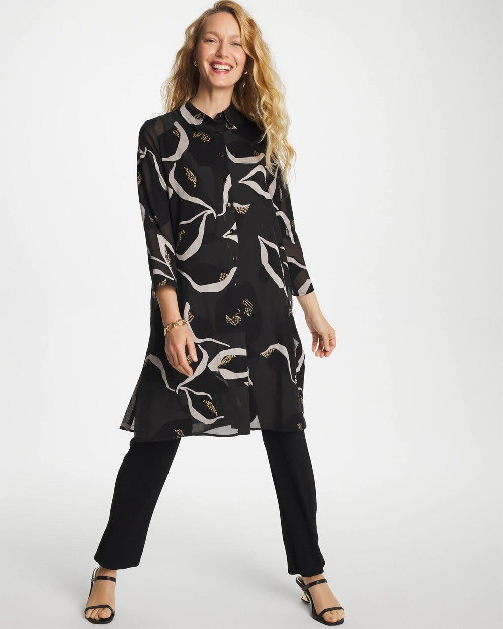 Chico's Smart Buy - Travelers™ Collection Burnout Peace Lily Topper Travelers Black