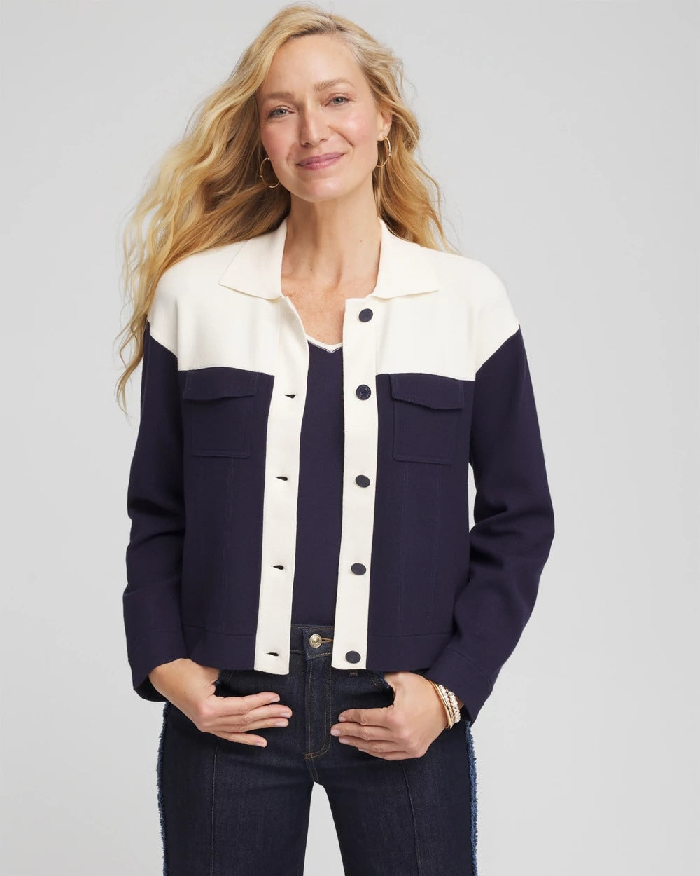 Chico's Best Seller - Colorblock Cardigan Jacket Passport Blue