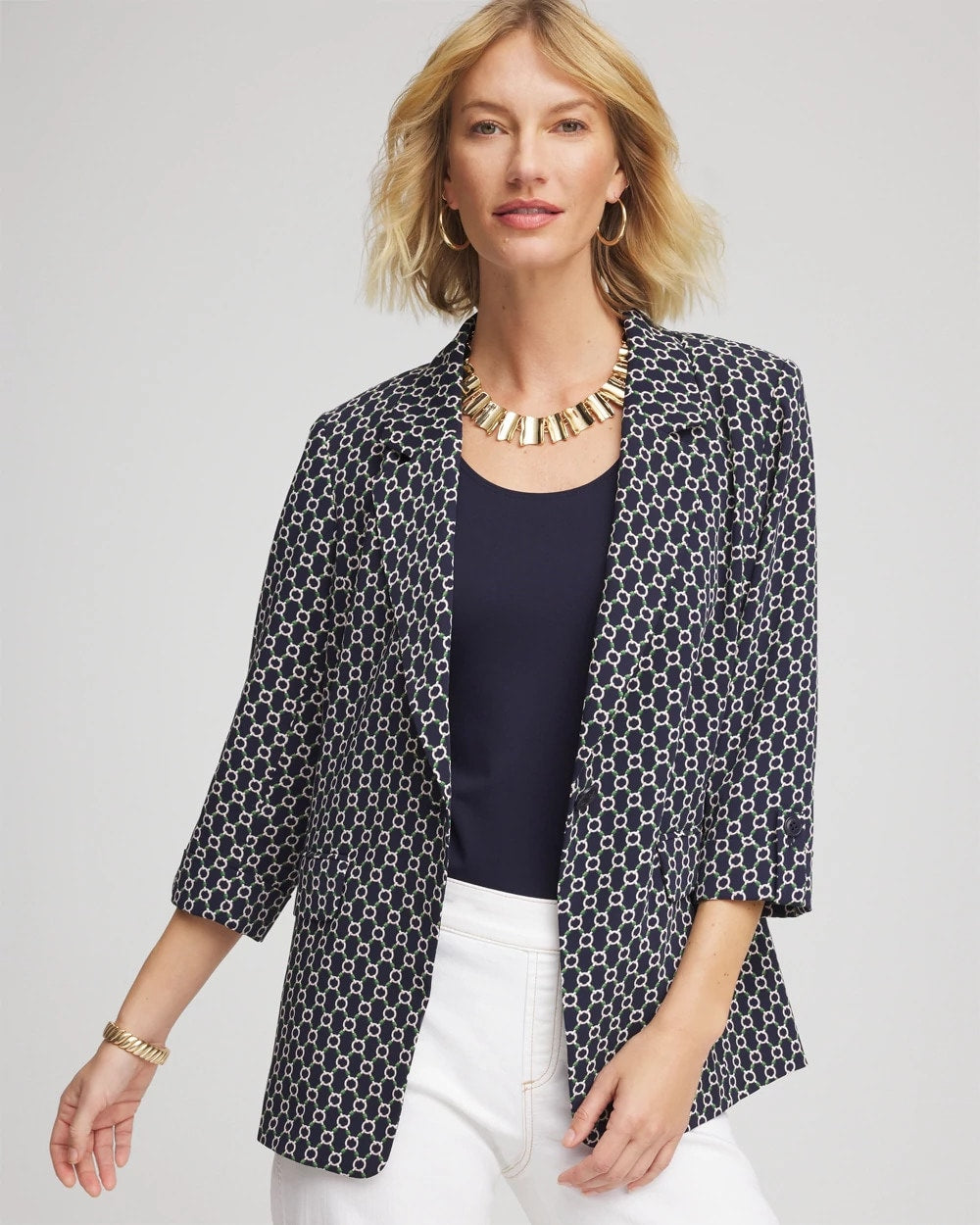 Chico's Exclusive - Printed Soft Crepe Blazer Passport Blue