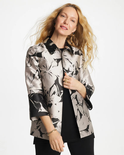 Chico's Best Seller - Travelers™ Collection Floral Jacquard Jacket Smokey Taupe