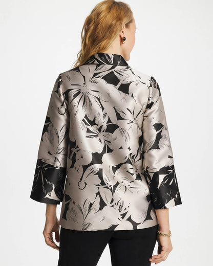 Chico's Best Seller - Travelers™ Collection Floral Jacquard Jacket Smokey Taupe