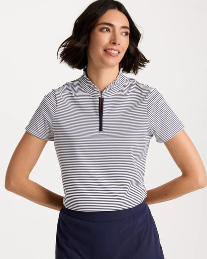 Chico's Deals - Zenergy® UPF Ruffle Striped Half Zip Passport Blue