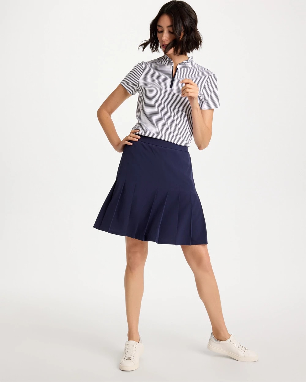 Chico's Deals - Zenergy® UPF Ruffle Striped Half Zip Passport Blue