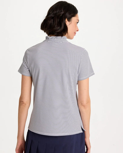 Chico's Deals - Zenergy® UPF Ruffle Striped Half Zip Passport Blue