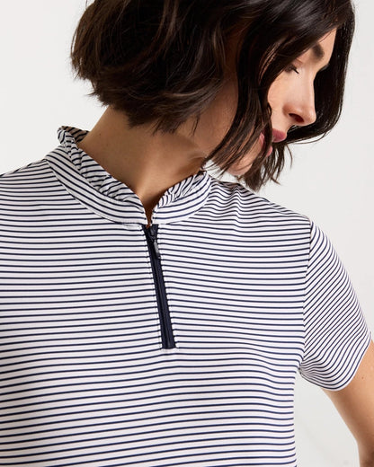 Chico's Deals - Zenergy® UPF Ruffle Striped Half Zip Passport Blue