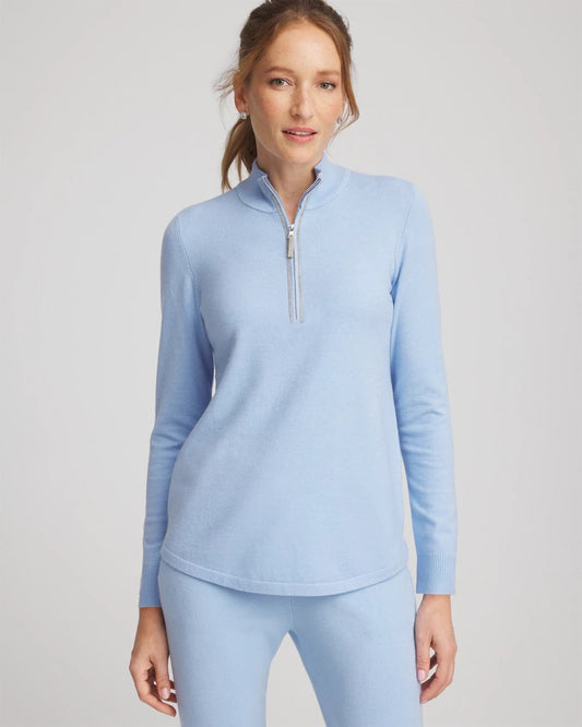 Chico's Everyday - Zenergy® Luxe Half-Zip Pullover Top Crystal Topaz