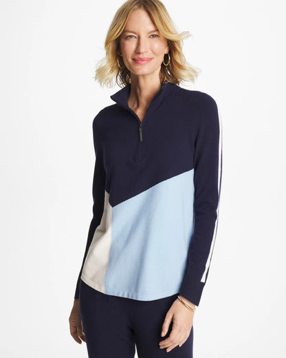 Chico's Classic - Zenergy® Luxe Colorblock Half-Zip Pullover Crystal Topaz
