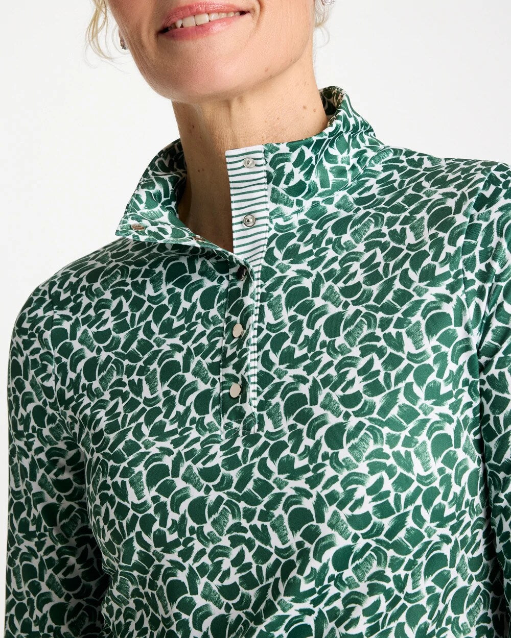 Chico's Quality - Zenergy® UPF Paint Snap Mockneck Water Lily Green