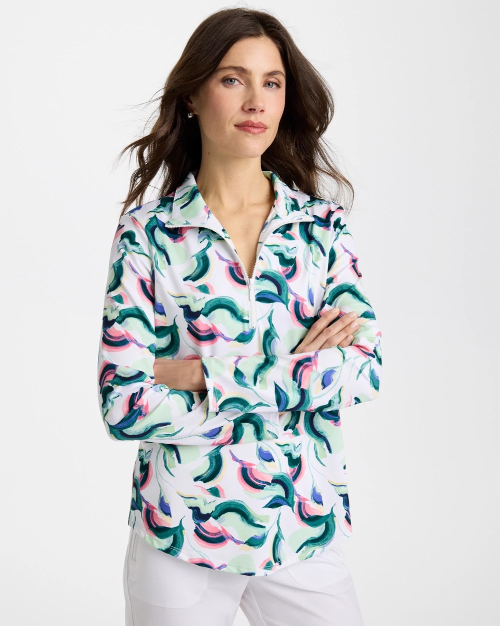 Chico's Great Value - Zenergy® UPF Blooms Mock Zip Polo Blossom