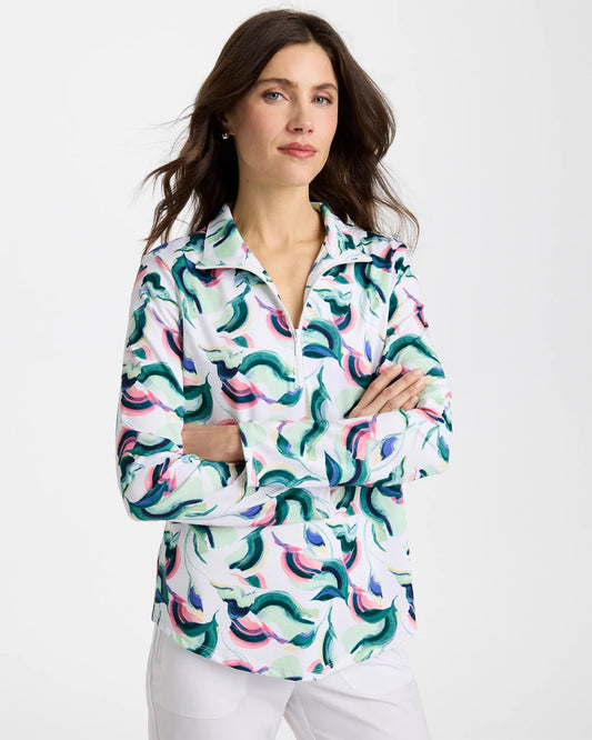 Chico's Great Value - Zenergy® UPF Blooms Mock Zip Polo Blossom
