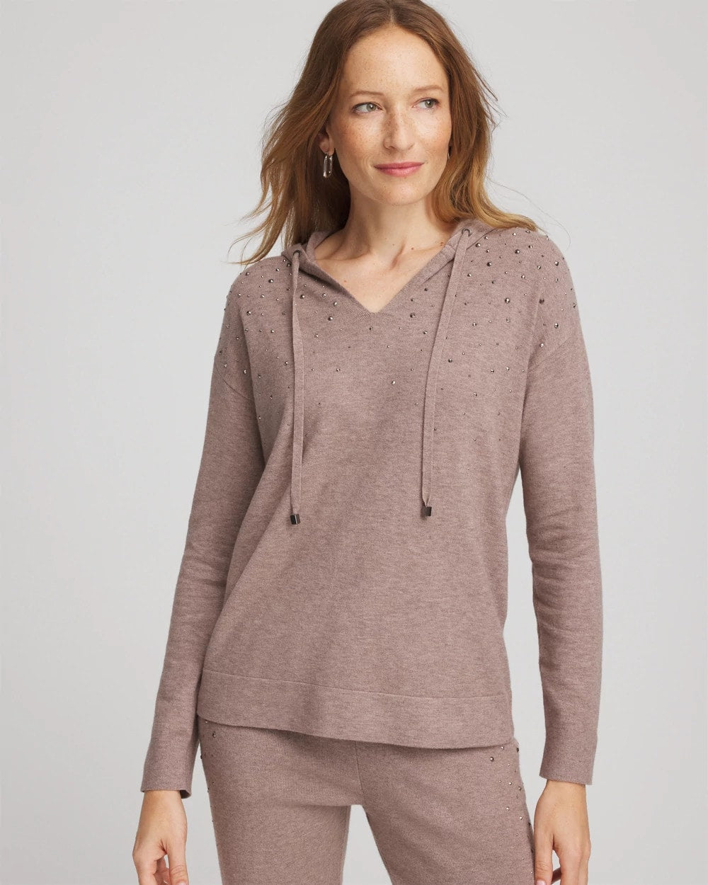 Chico's Signature - Zenergy® Luxe Rhinestone Sweater Taupe Heather