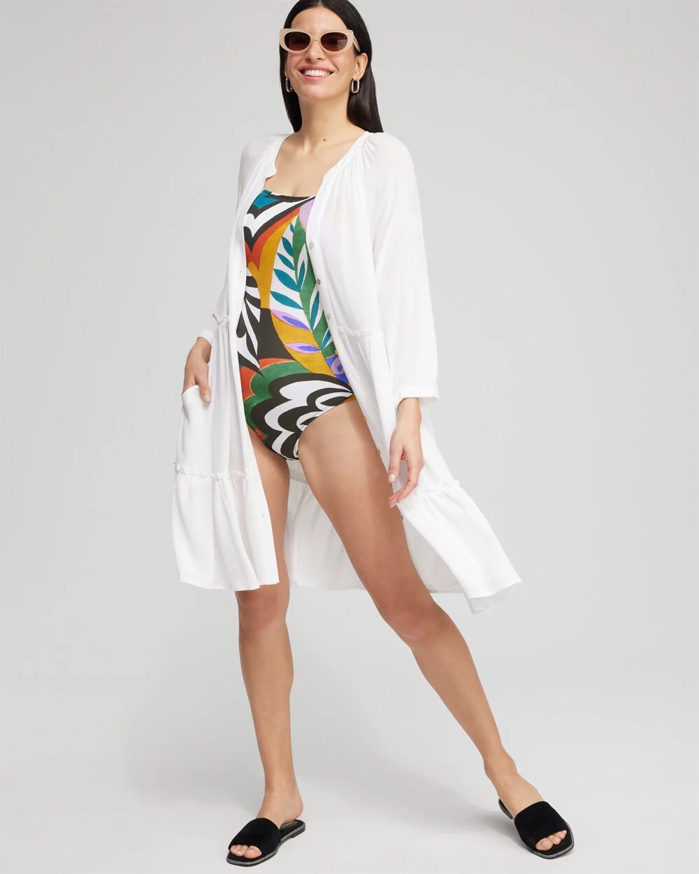 Chico's Hot Sale - Button Front Swim Coverup Alabaster