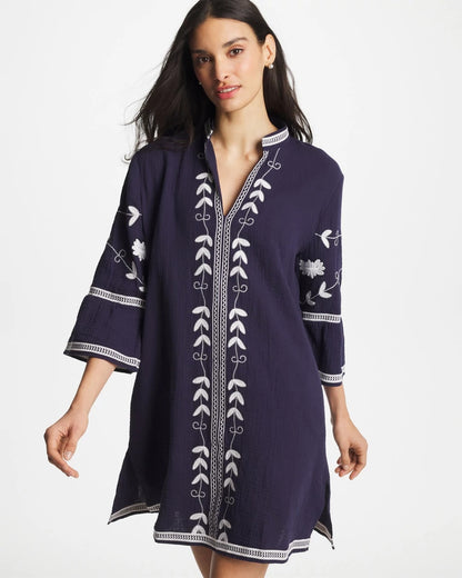 Chico's Top Pick - Woven Embroidered Swim Cover-Up Passport Blue