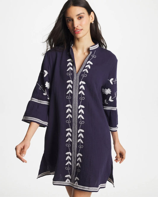Chico's Top Pick - Woven Embroidered Swim Cover-Up Passport Blue