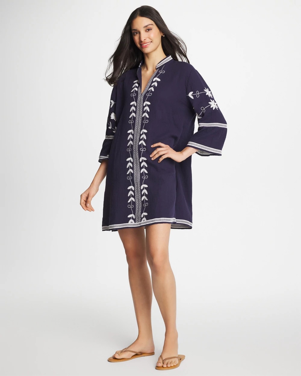 Chico's Top Pick - Woven Embroidered Swim Cover-Up Passport Blue